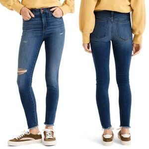 Madewell Tall Roadtripper Jeans High Rise Raw Hem Busted Knee Distress Denim 25T